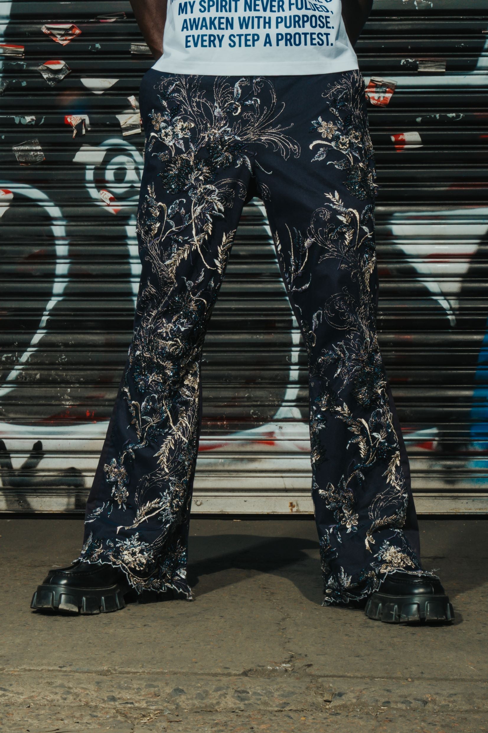 Navy blue Floral II Trouser